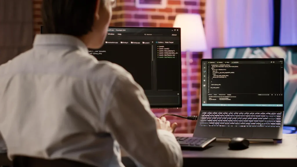 Desarrollador trabajando en un software a medida para un cliente