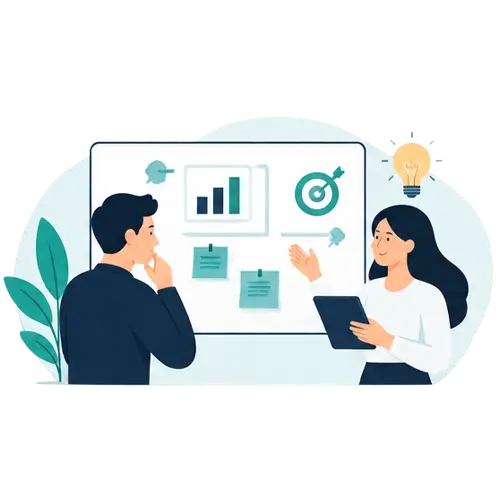 Ilustración de un equipo analizando los objetivos, necesidades y estrategia de una empresa antes de crear su web