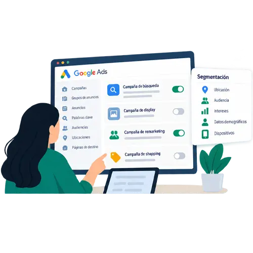 Ilustración de la configuración de campañas de Google Ads