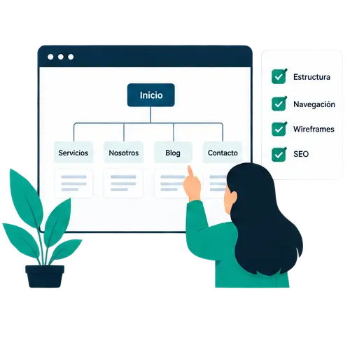 Ilustración de la planificación de la estructura, navegación y contenidos de una página web