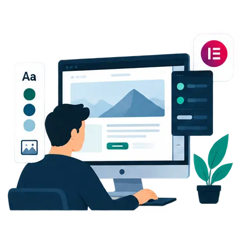 Ilustración del diseño visual personalizado de una página web con colores, tipografías e interfaz