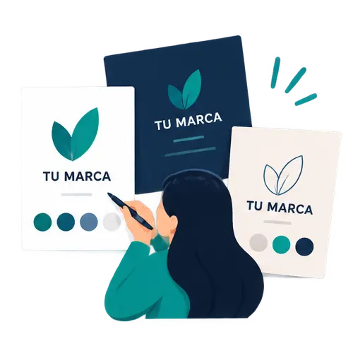 Ilustración de varias propuestas de identidad visual con logotipos, colores y estilos para una marca