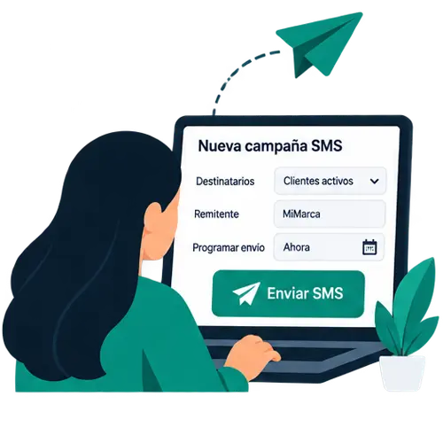 Ilustración del proceso de creación de una campaña de SMS Marketing.