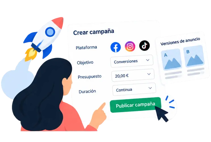 Ilustración del lanzamiento de una campaña de Social Ads