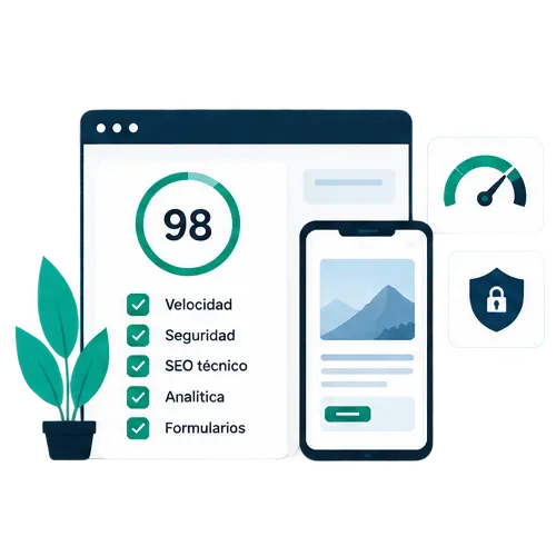 Ilustración de la optimización de una web en WordPress