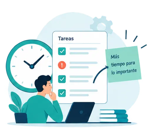 Ilustración de análisis de tareas, tiempos y procesos para detectar puntos de mejora