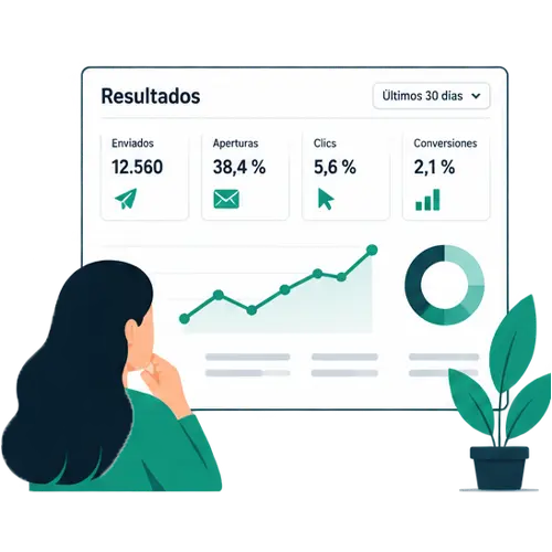 Ilustración del análisis de aperturas, clics y conversiones de una campaña de email marketing